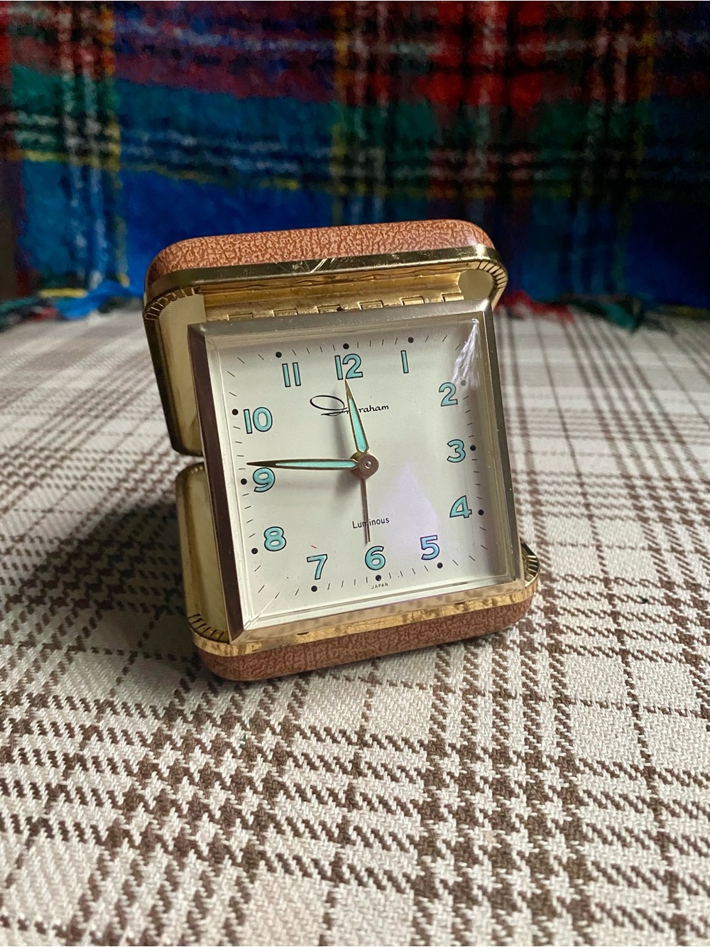 Ingraham Vintage Traveling Alarm Clock in Brown and Gold